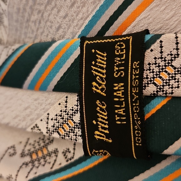 Vtg PRINCE BELLINI Striped Gray and Teal Clip-on Tie - Picture 7 of 7